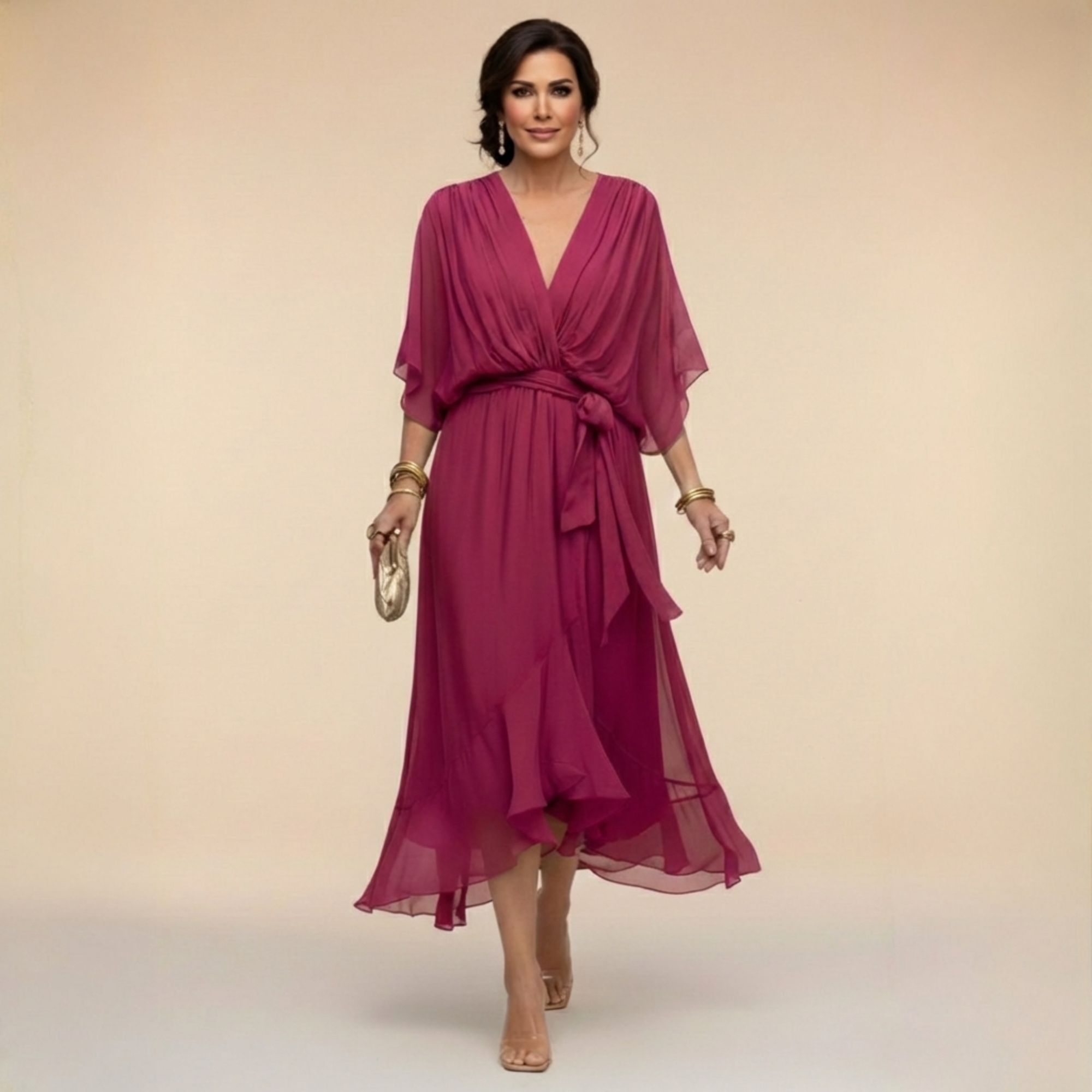 Monica™ - vestido de chiffon con escote en V