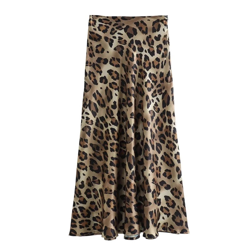 Tigresse - falda de satén con estampado de leopardo