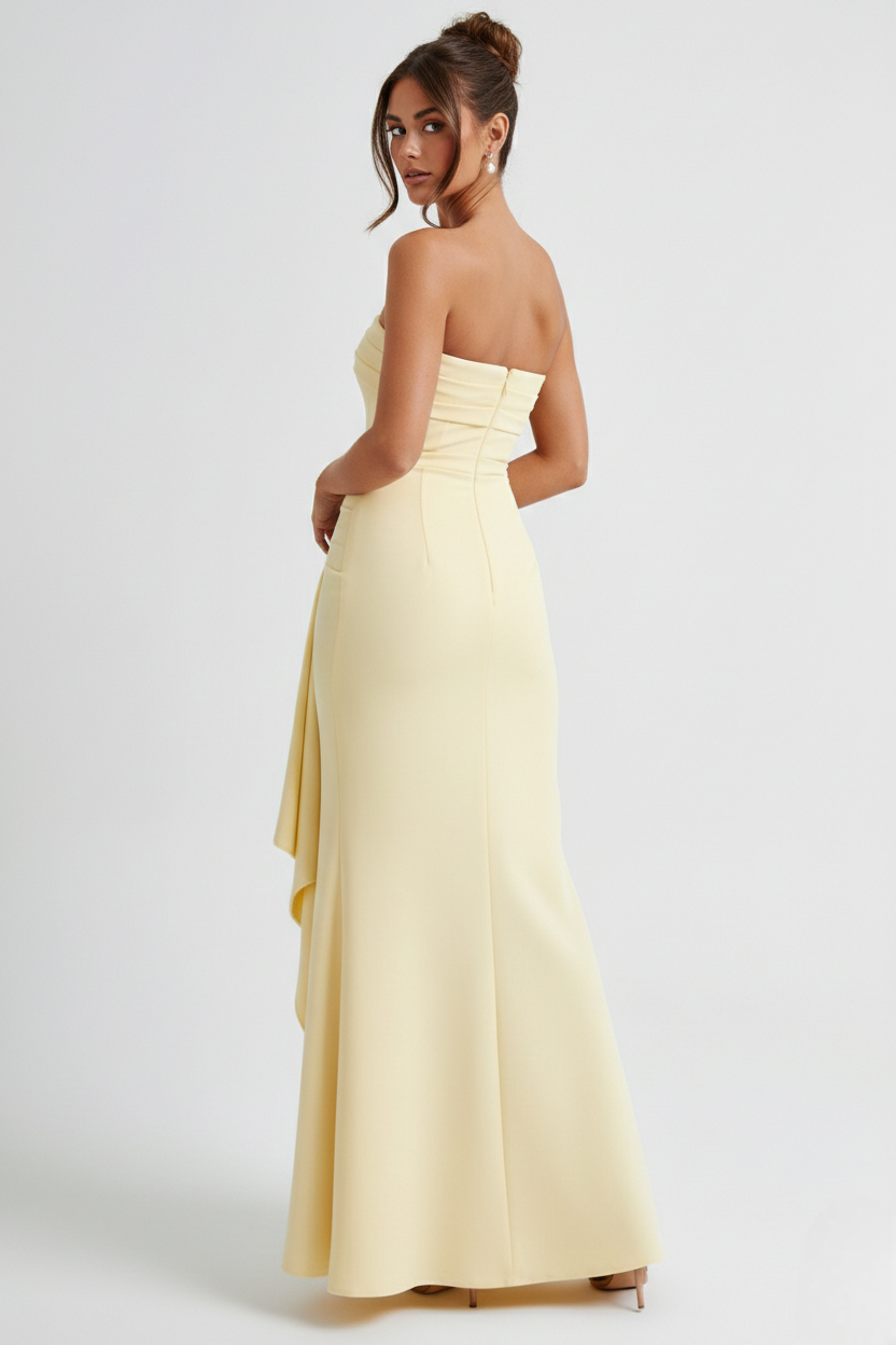 Vega - vestido largo sin tirantes de crepé frazido