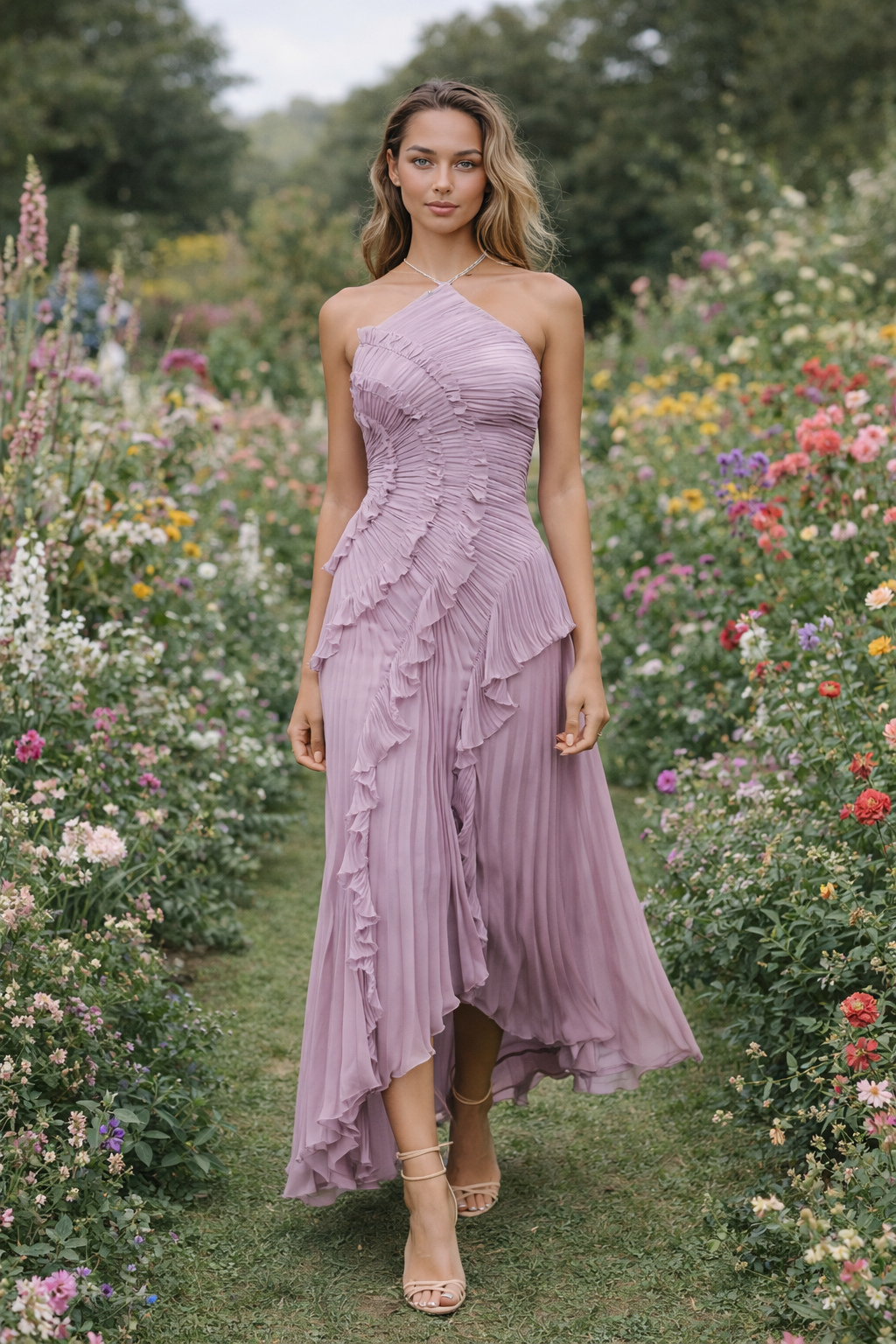 Valeria - vestido de elegancia plisada en Lila