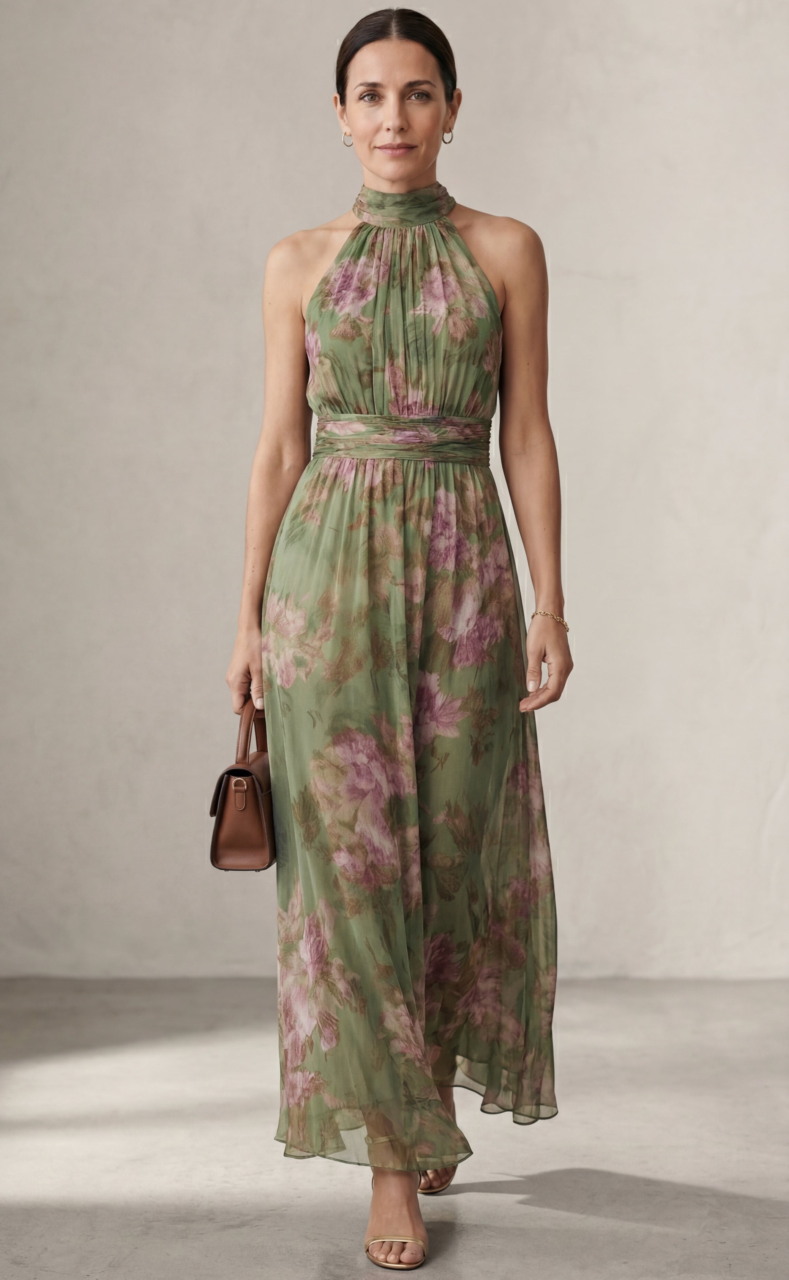 Bella Seda - vestido maxi halter floral elegante
