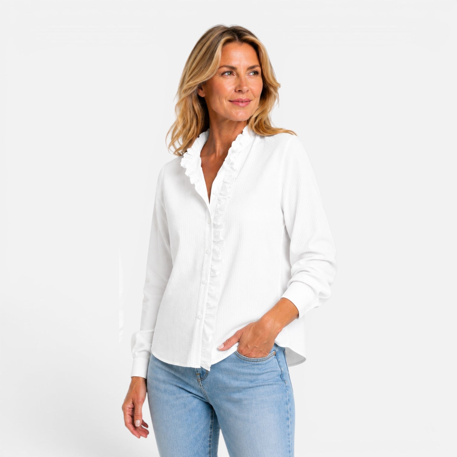 Dentelle - blusa con cuello fruncido y botones