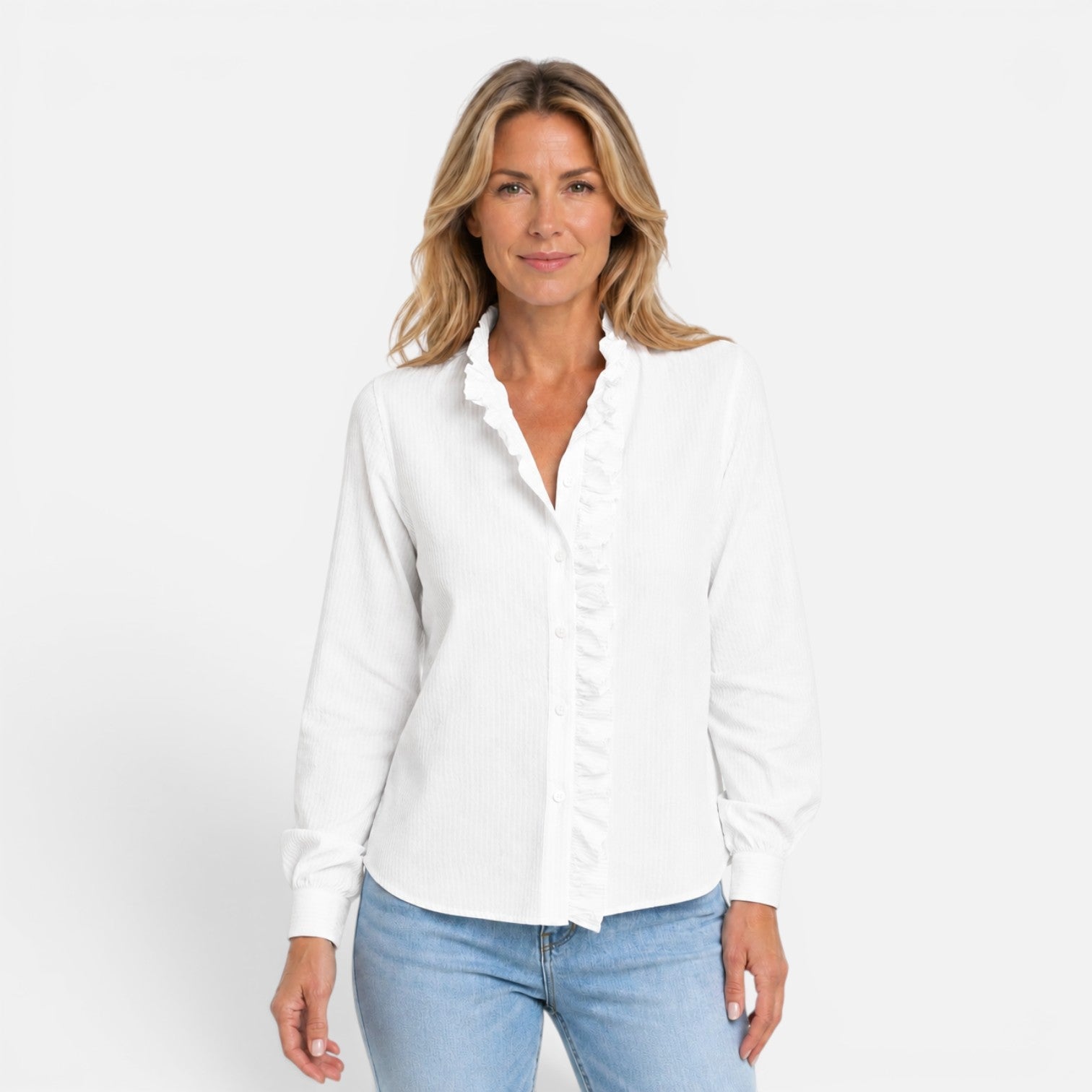 Dentelle - blusa con cuello fruncido y botones