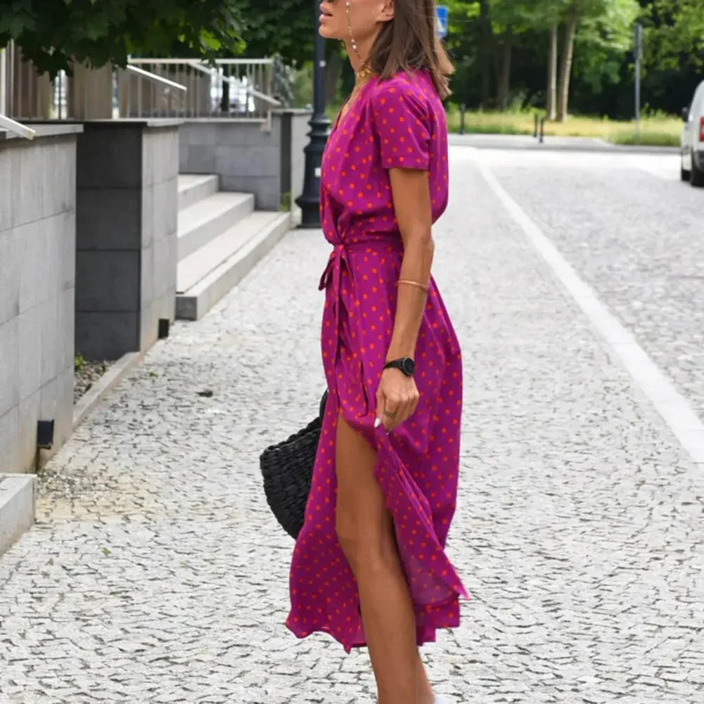 Lucía Fucsia - vestido cruzado con estampado