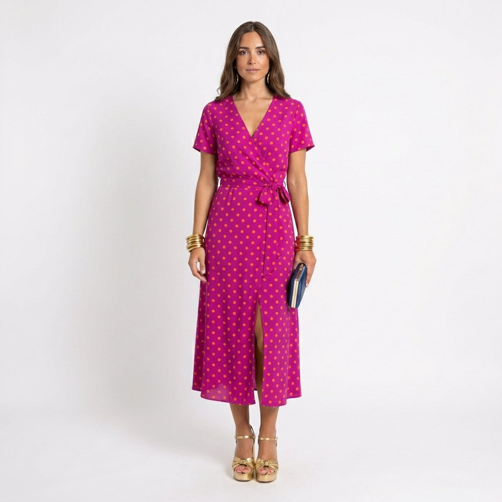 Lucía Fucsia - vestido cruzado con estampado