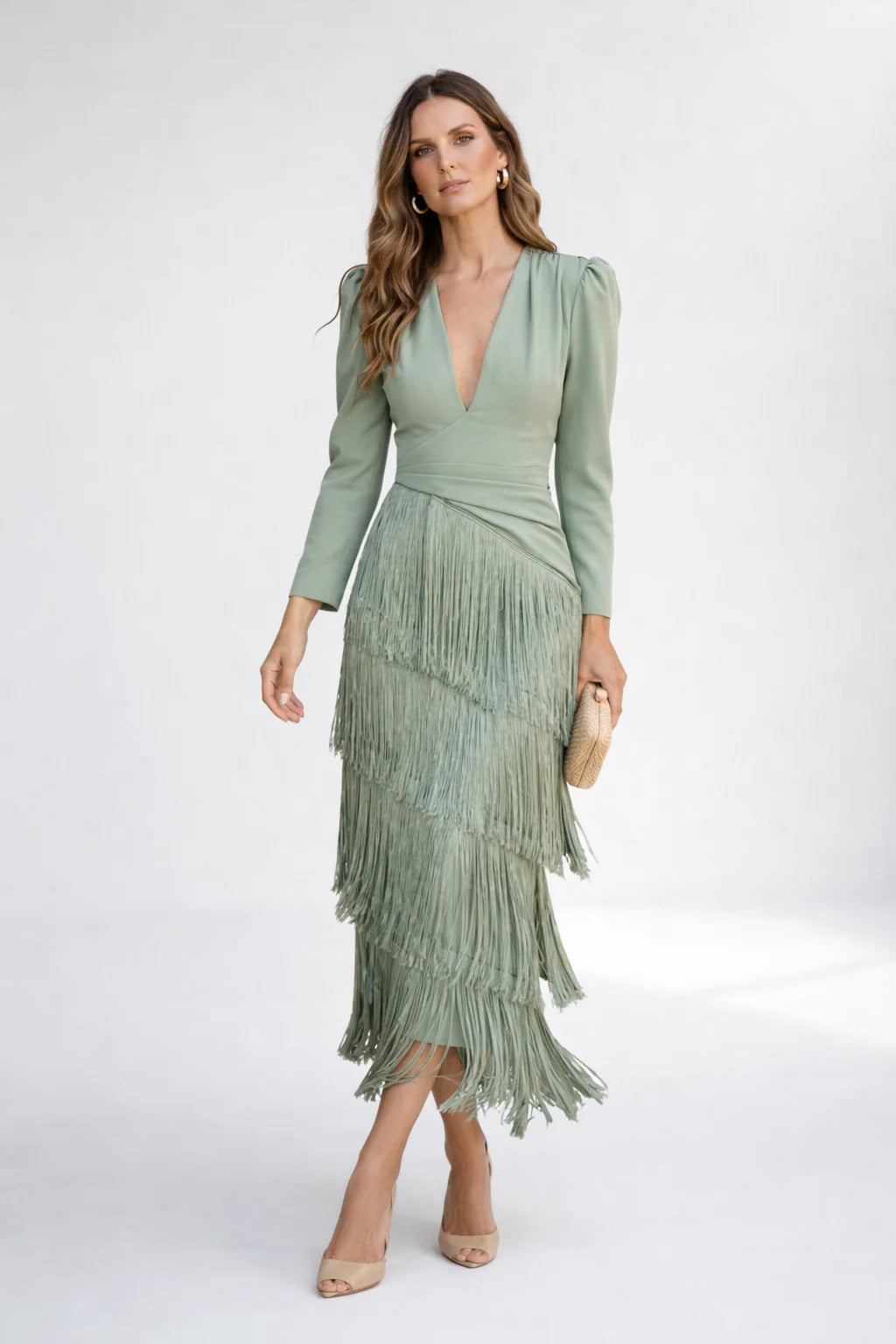 Roselle - vestido midi largo con flecos