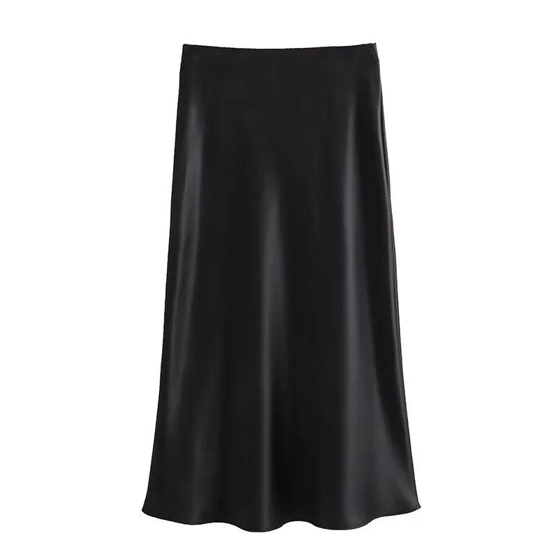 Ondine - elegante falda midi larga de satén