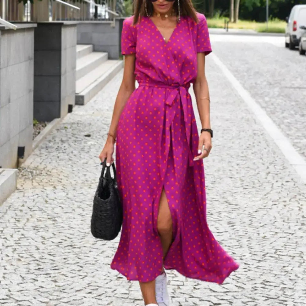 Lucía Fucsia - vestido cruzado con estampado