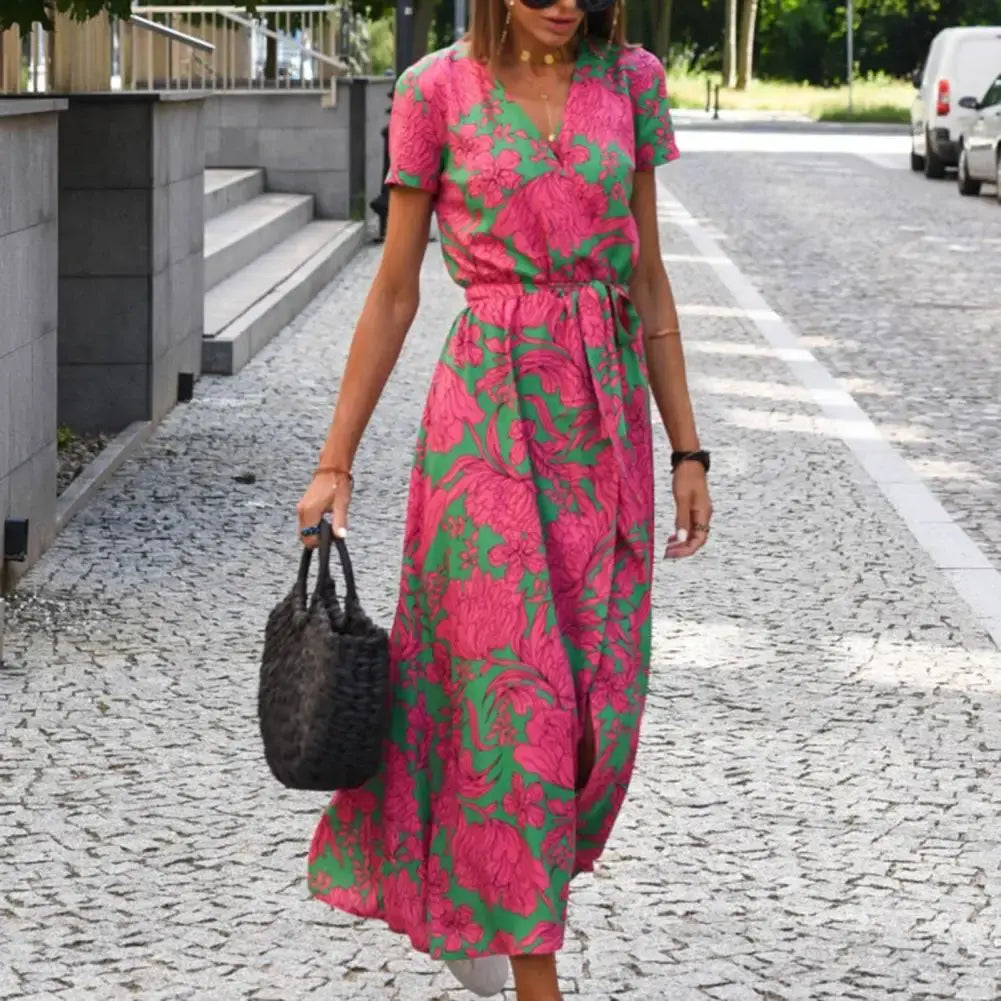 Lucía Fucsia - vestido cruzado con estampado