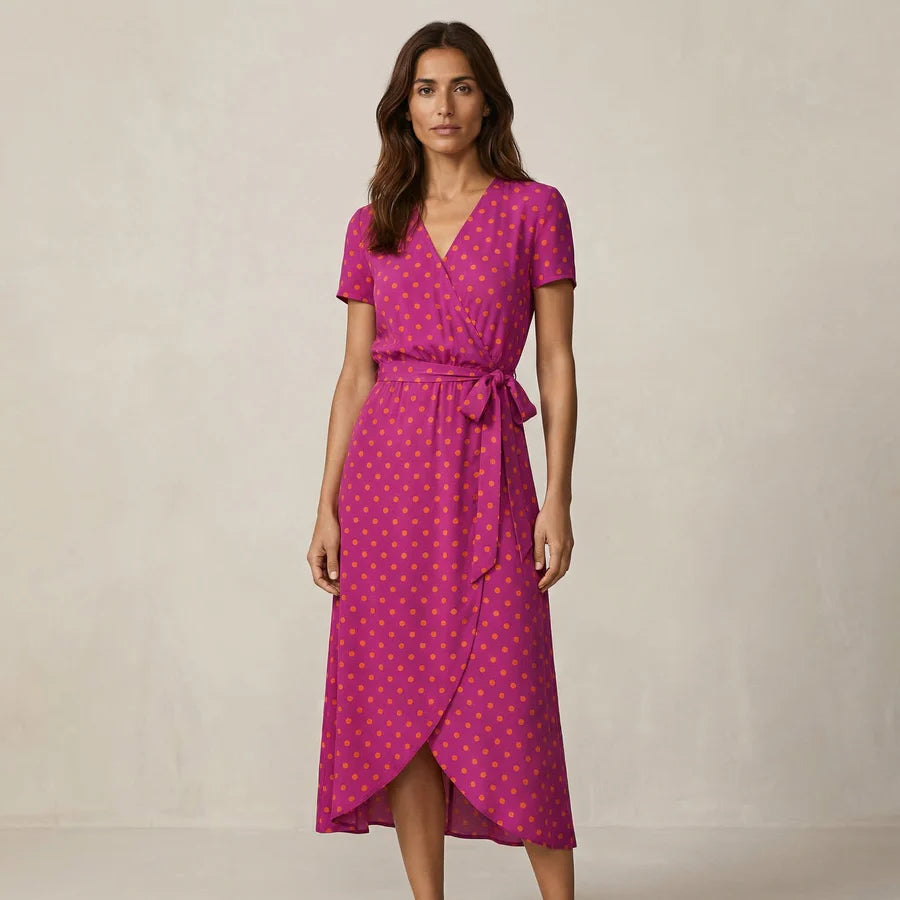 Lucía Fucsia - vestido cruzado con estampado