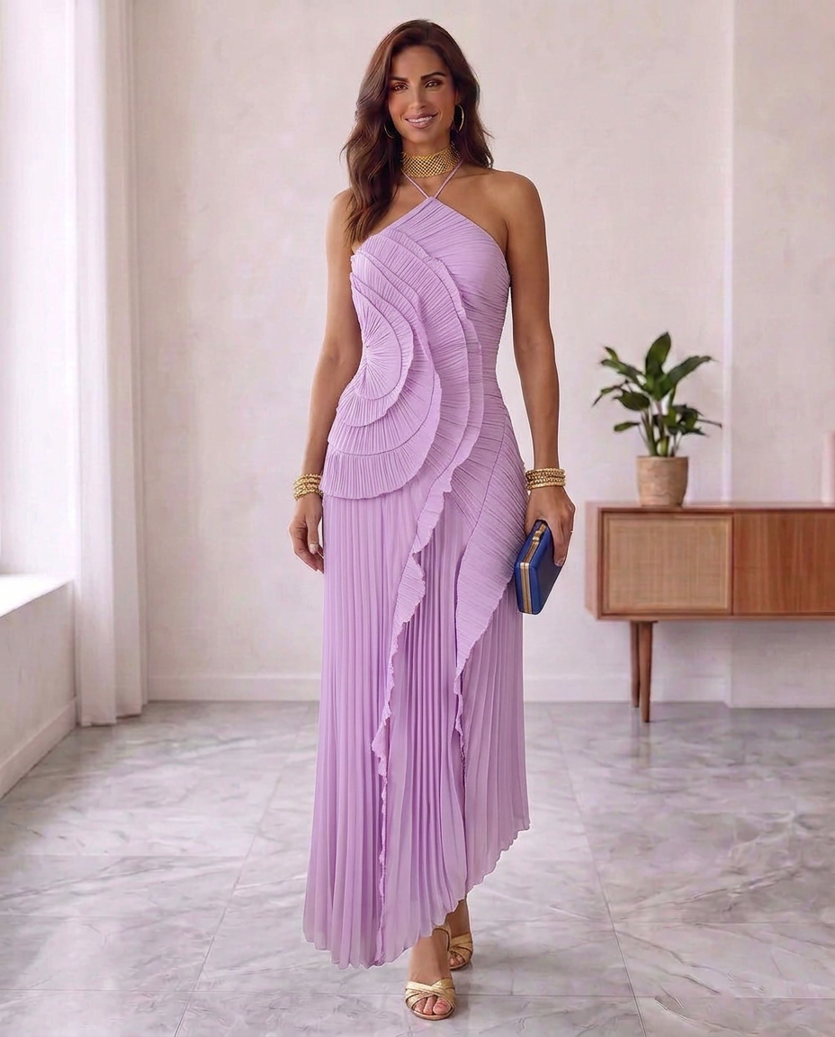 Valeria - vestido de elegancia plisada en Lila