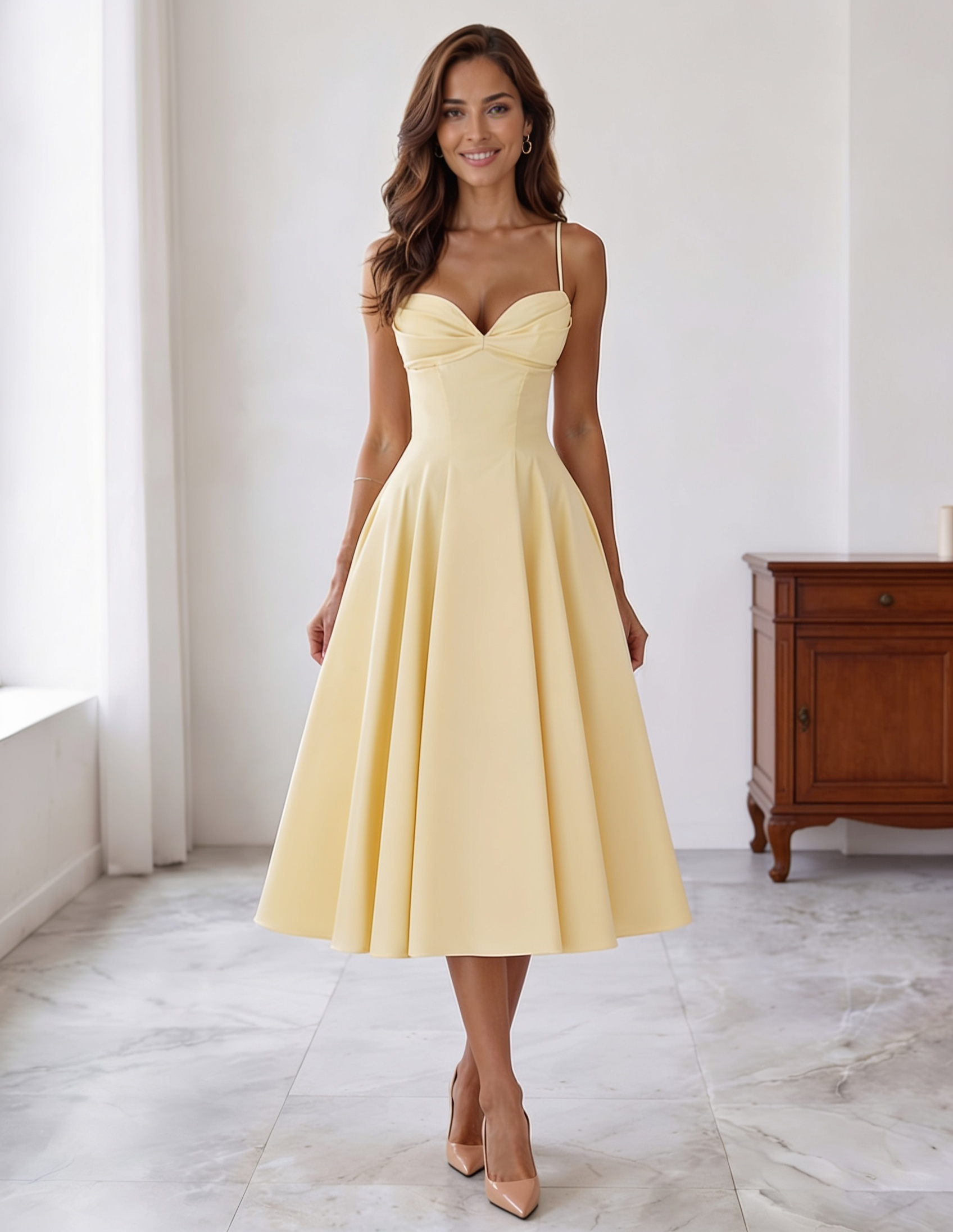 Isla - vestido midi con escote fruncido