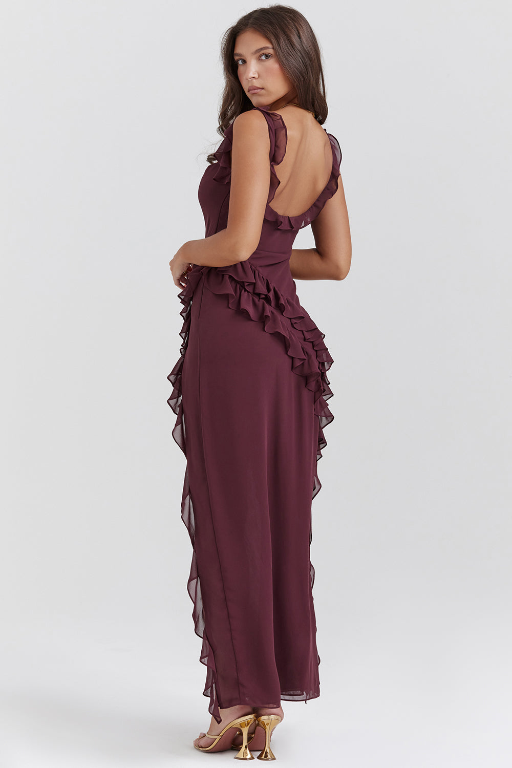 Miel - vestido con escote cuadrado, abertura lateral y volantes
