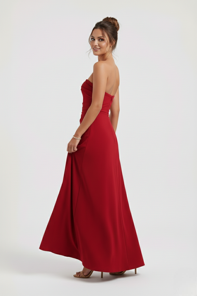 Vega - vestido largo sin tirantes de crepé frazido