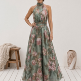 Bella Seda - vestido maxi halter floral elegante