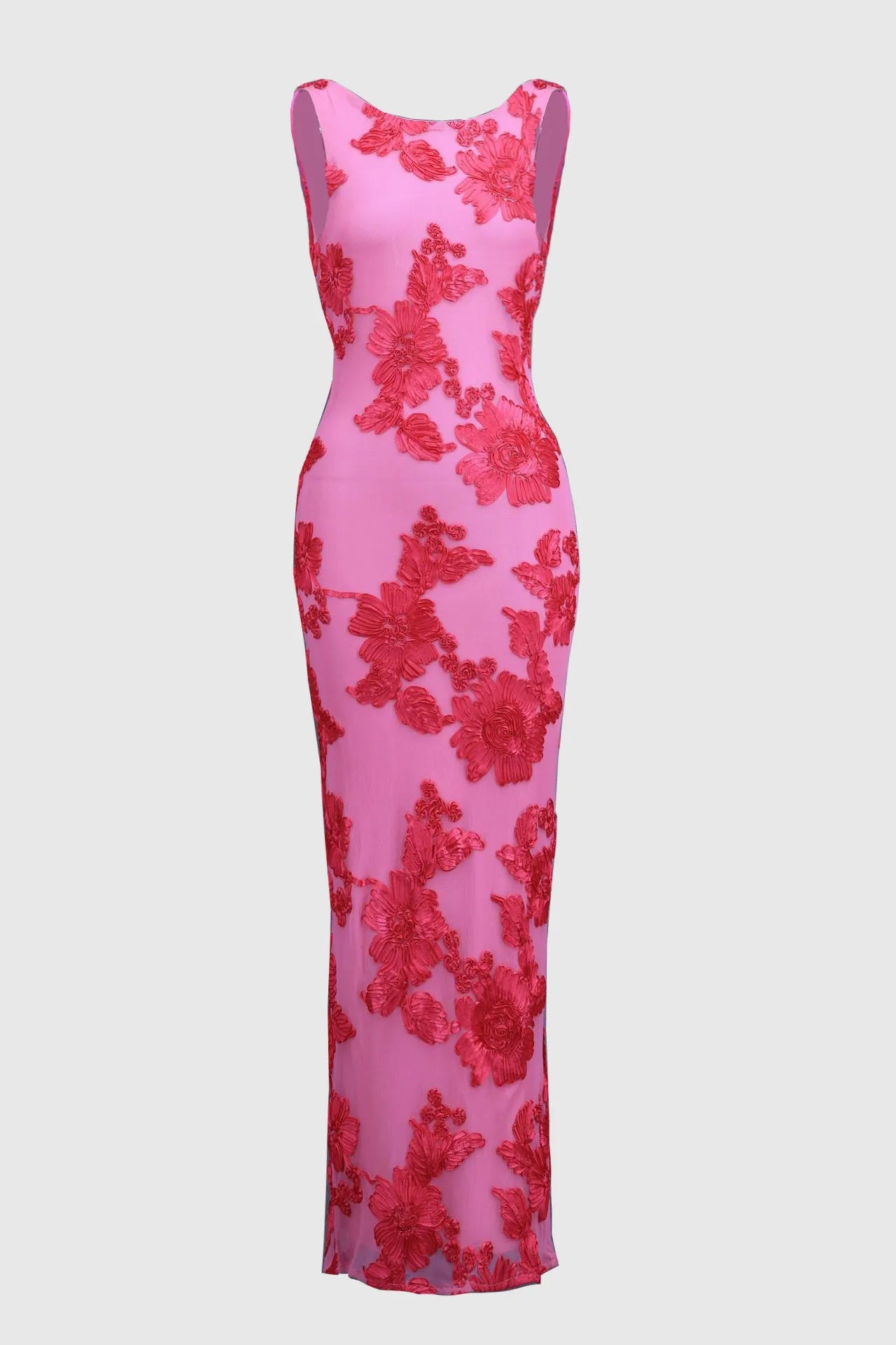 Carmela - vestido con bordado floral en relieve en tonalidad