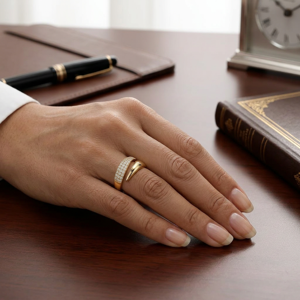 Abrazo Dorado - elegante anillo con cristales
