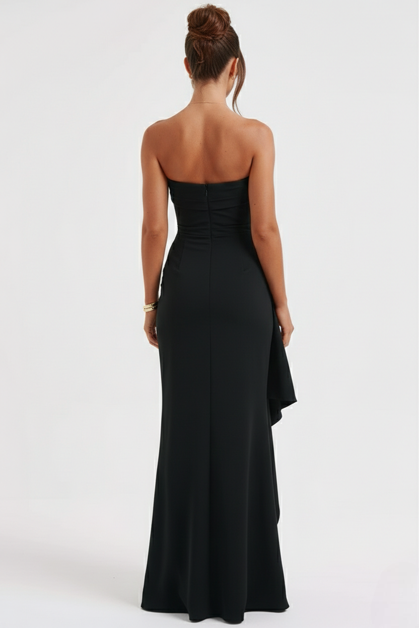 Vega - vestido largo sin tirantes de crepé frazido