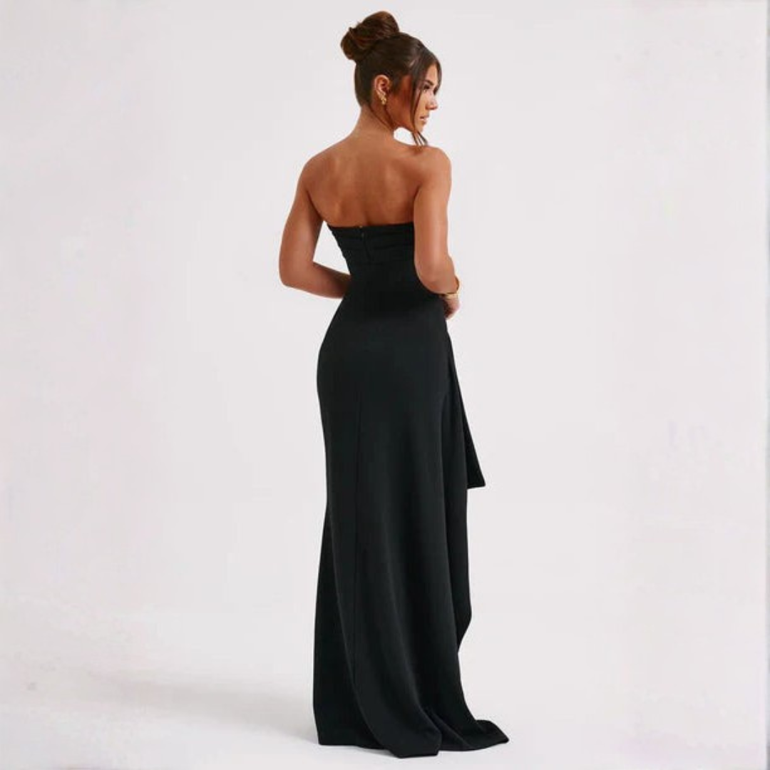 Vega - vestido largo sin tirantes de crepé frazido