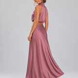 Aurora Satin - conjunto de satén con top halter drapeado