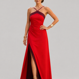Ardiente - vestido largo con cuello halter cruzado