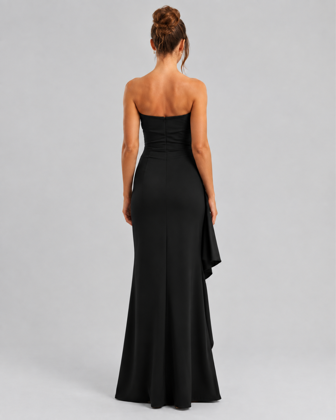 Vega - vestido largo sin tirantes de crepé frazido
