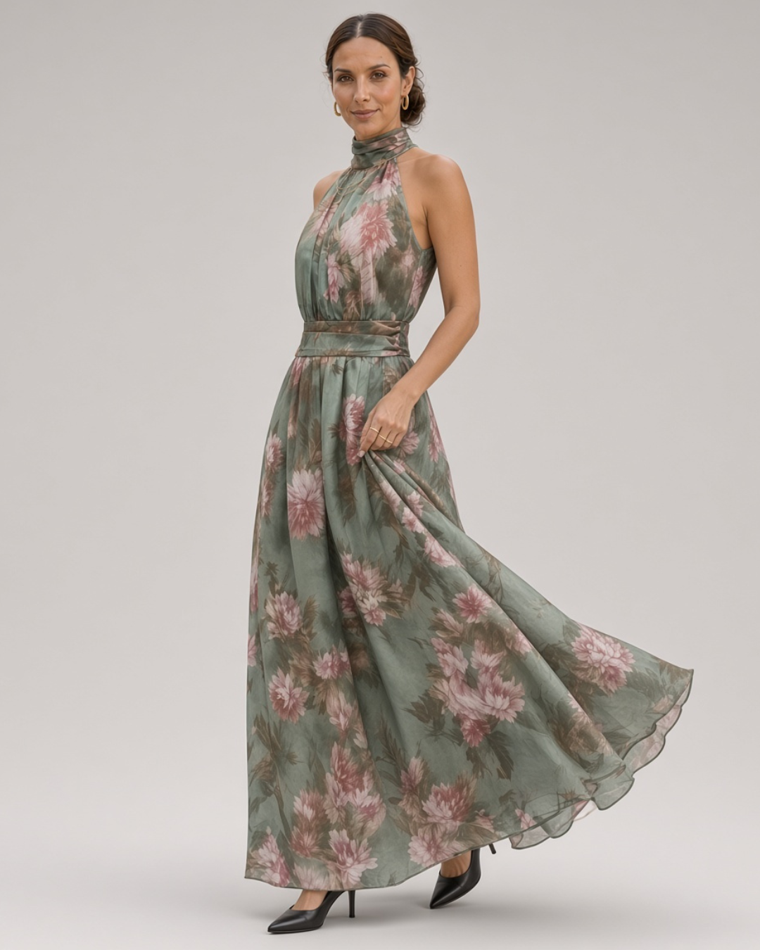 Bella Seda - vestido maxi halter floral elegante