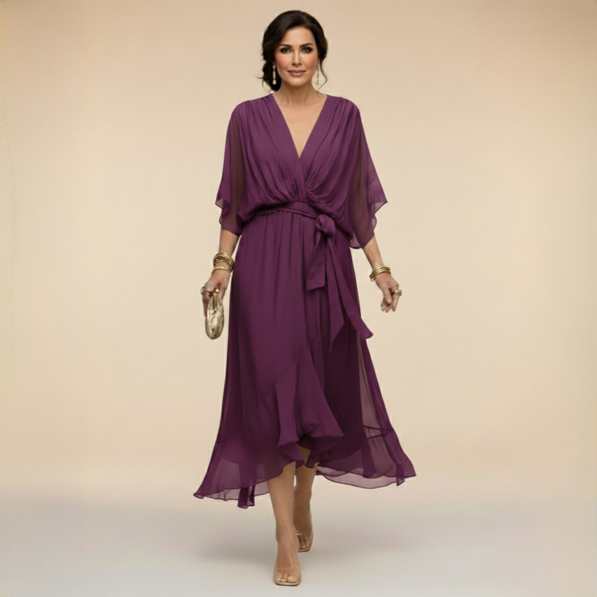 Monica™ - vestido de chiffon con escote en V