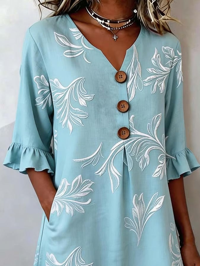Cielo Azul - vestido holgado con mangas acampanadas