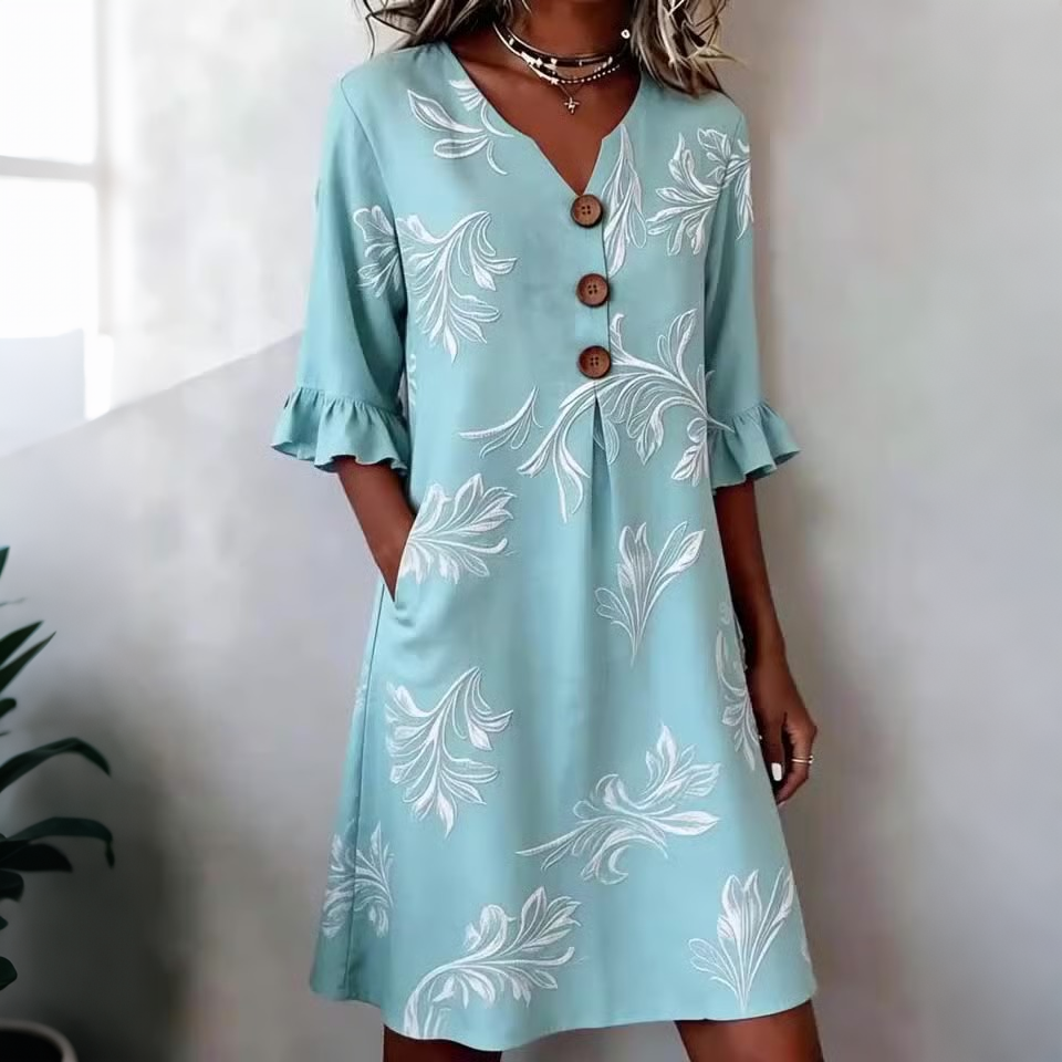 Cielo Azul - vestido holgado con mangas acampanadas
