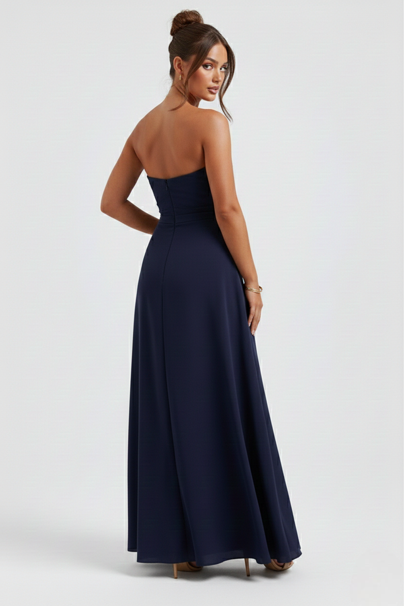 Vega - vestido largo sin tirantes de crepé frazido