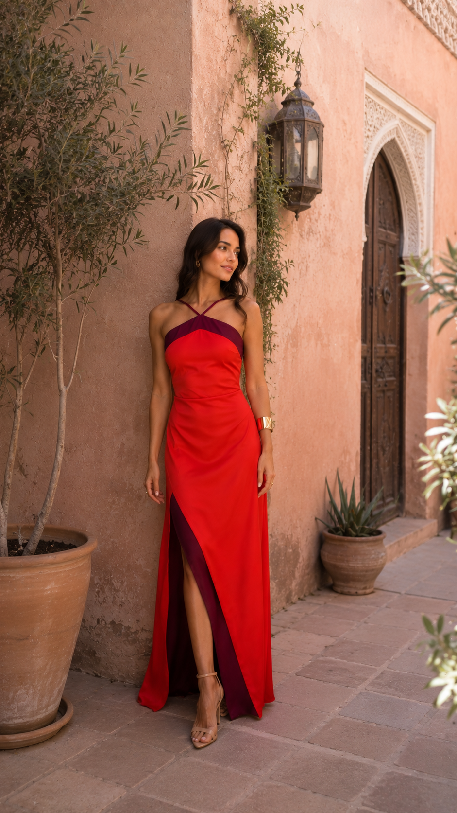 Ardiente - vestido largo con cuello halter cruzado