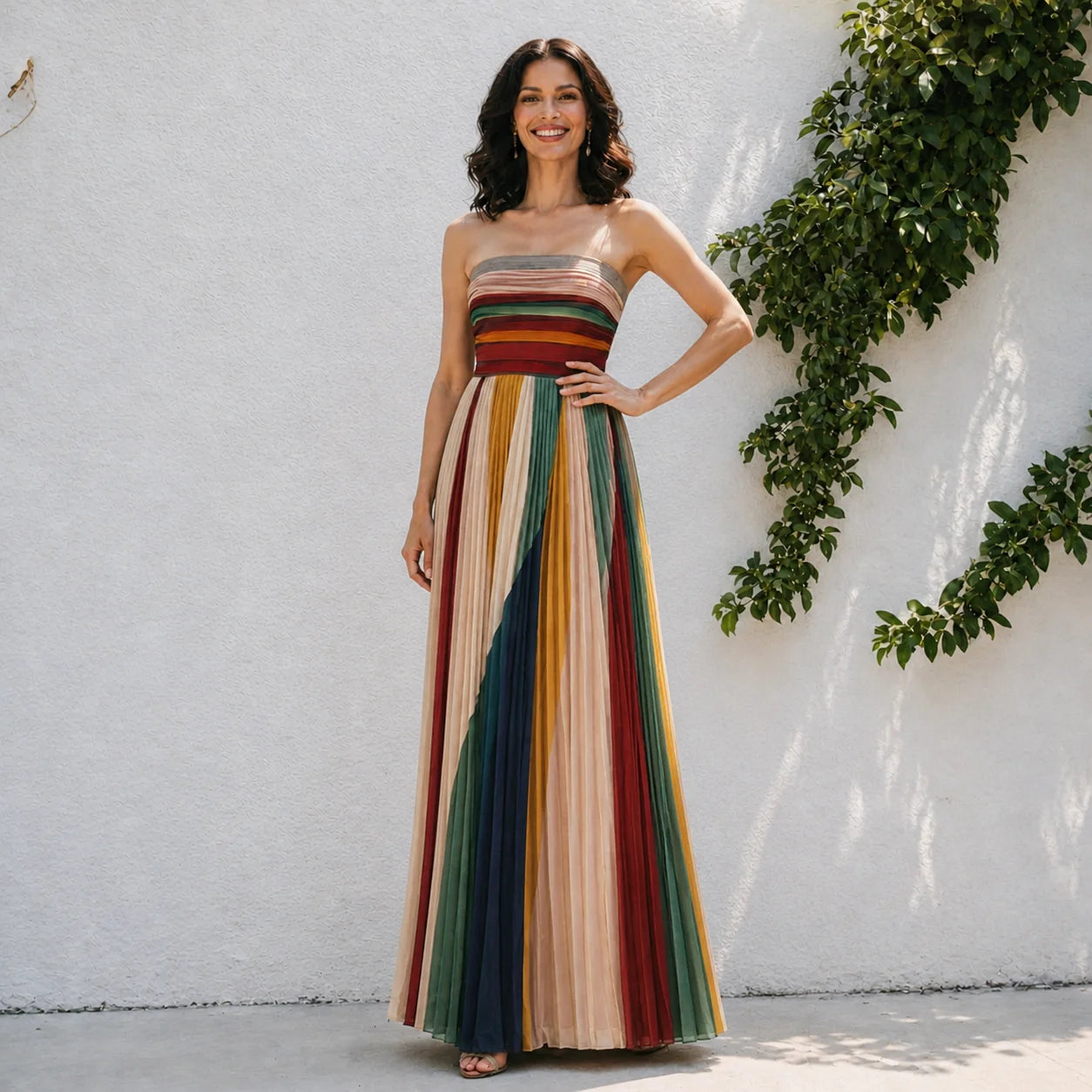Joya de Madrid - vestido largo ajustado y falda plisada