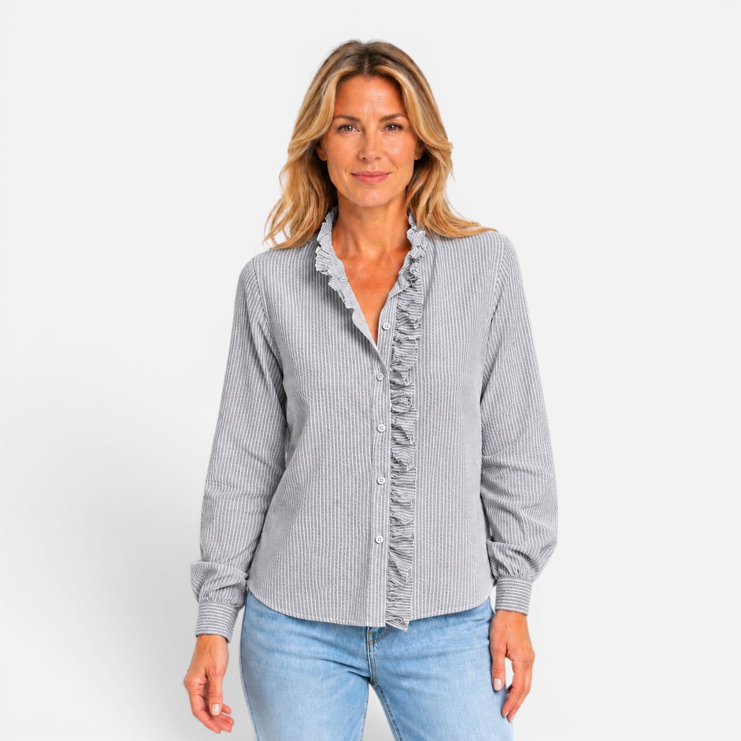 Dentelle - blusa con cuello fruncido y botones