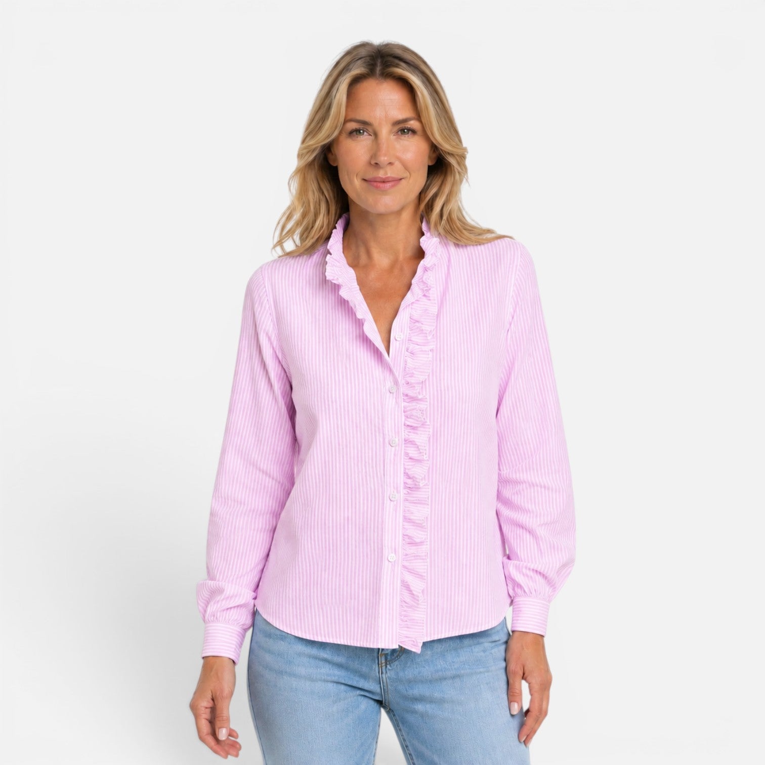 Dentelle - blusa con cuello fruncido y botones