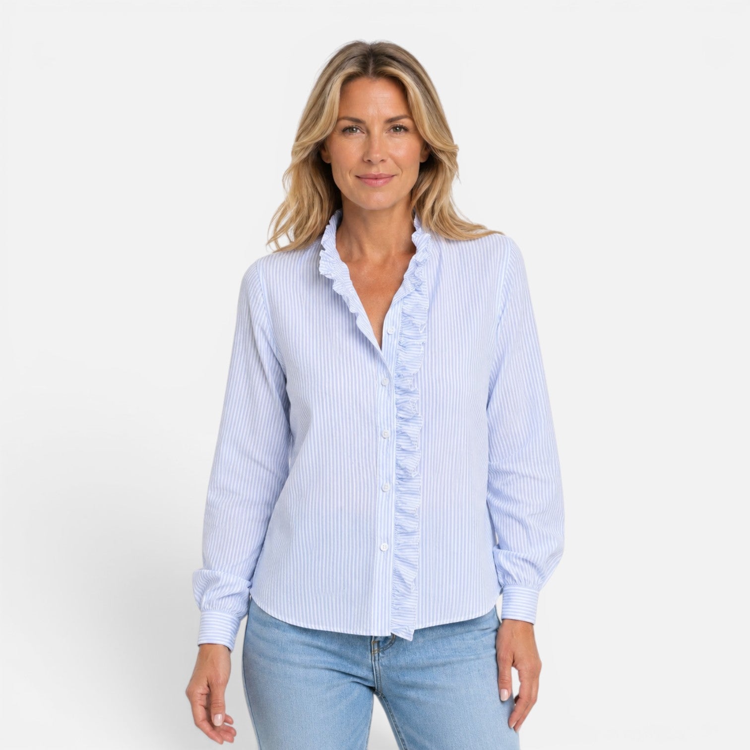 Dentelle - blusa con cuello fruncido y botones