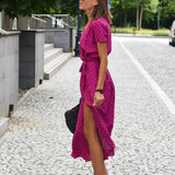 Lucía Fucsia - vestido cruzado con estampado