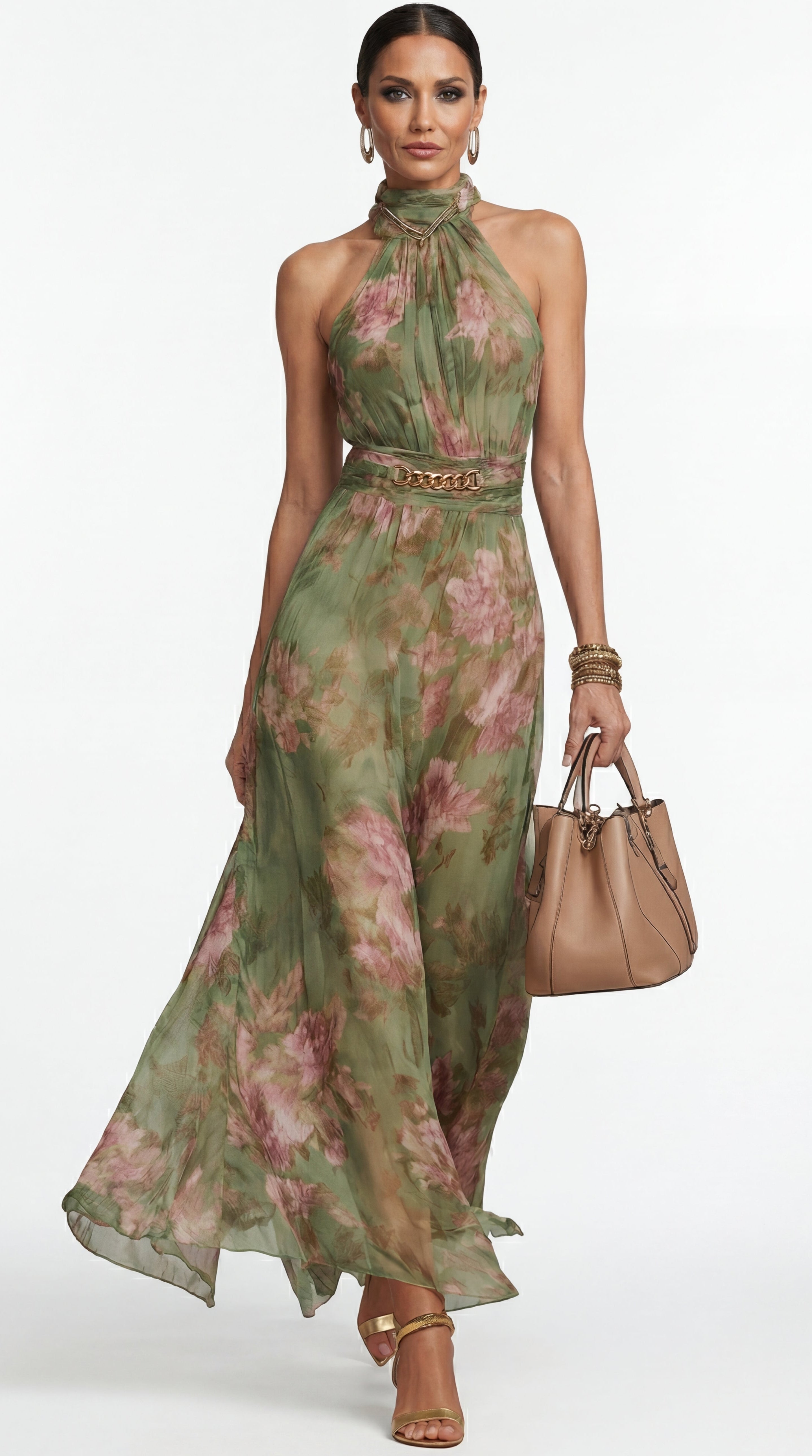 Bella Seda - vestido maxi halter floral elegante