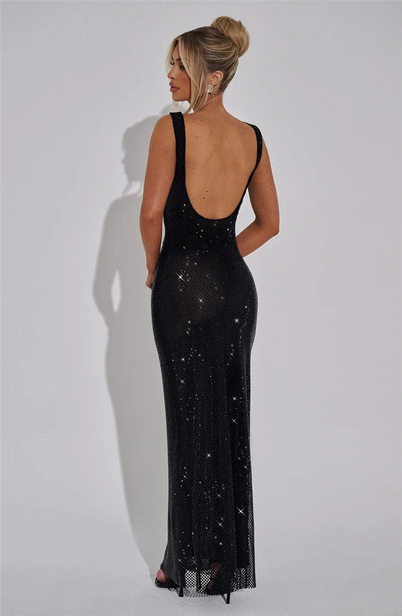 Destello - vestido de tul elástico con  tejido de cristal