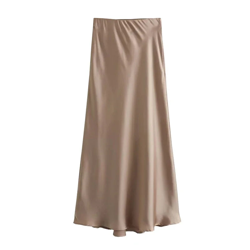 Ondine - elegante falda midi larga de satén