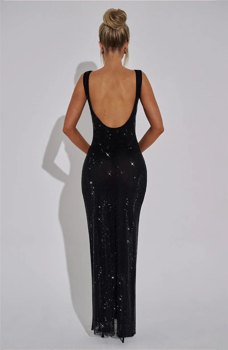 Destello - vestido de tul elástico con  tejido de cristal