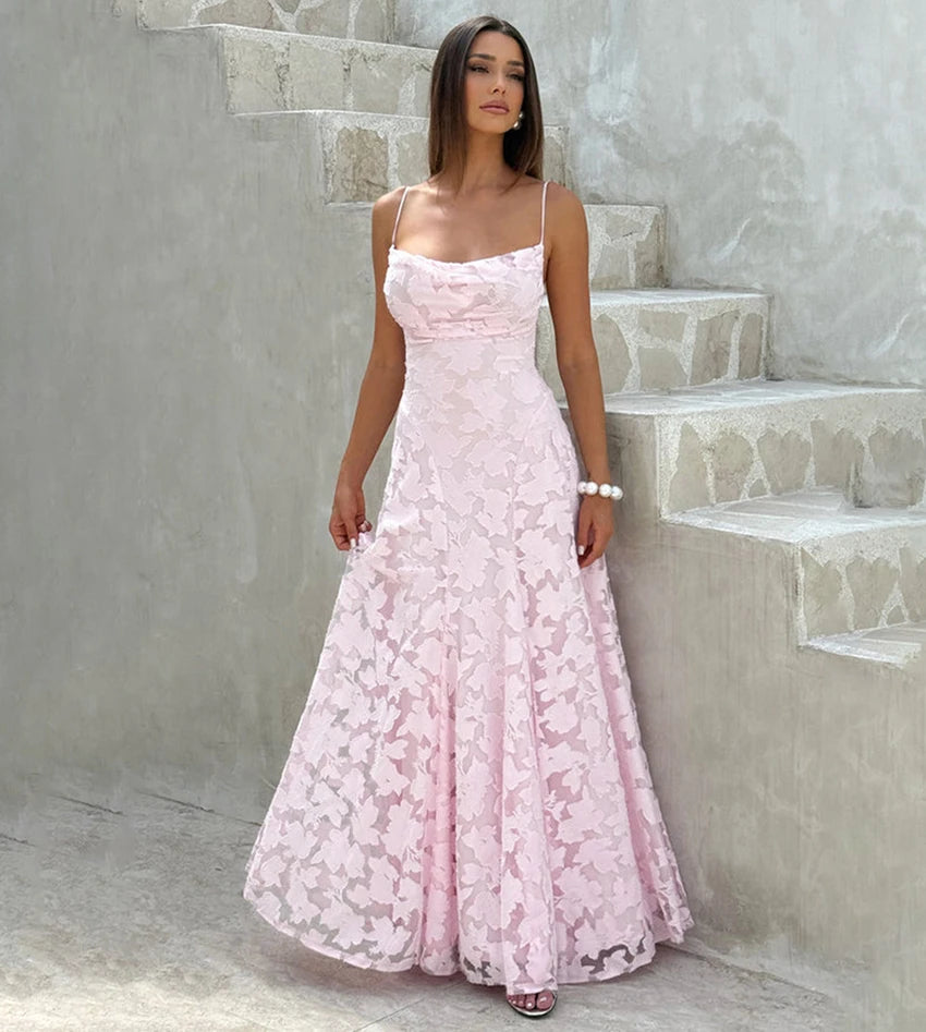 Luna Rosa - vestido largo de flores con tirantes finos y corte recto