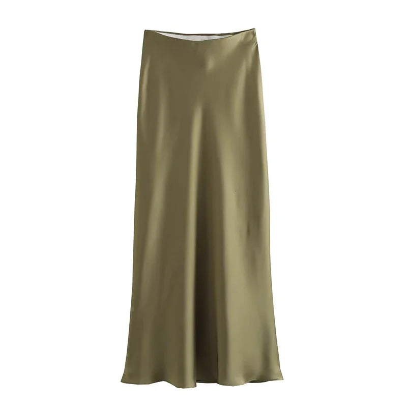 Ondine - elegante falda midi larga de satén