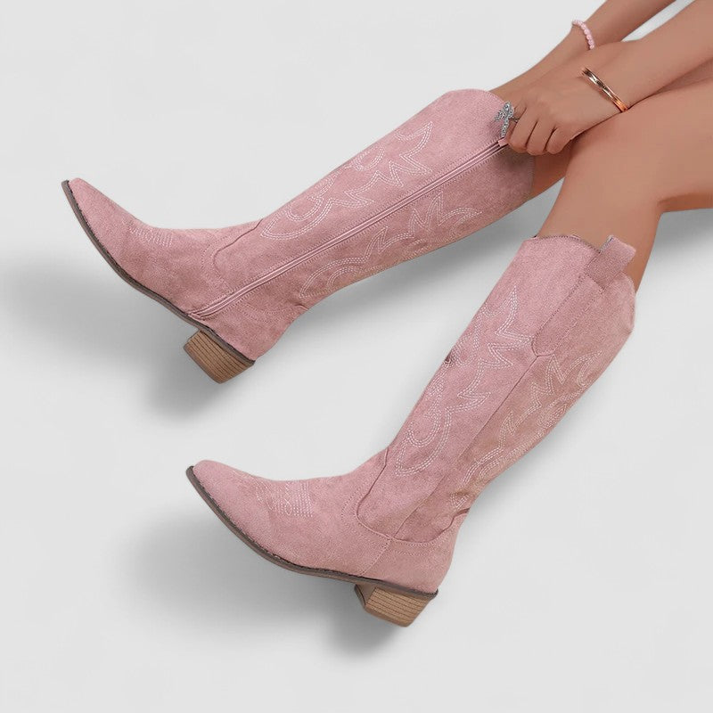 Almudena - Botas altas de estilo western bordadas