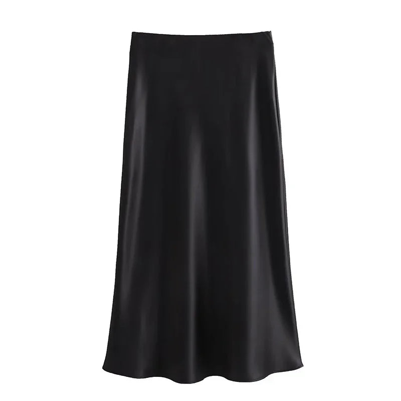 Ondine - elegante falda midi larga de satén
