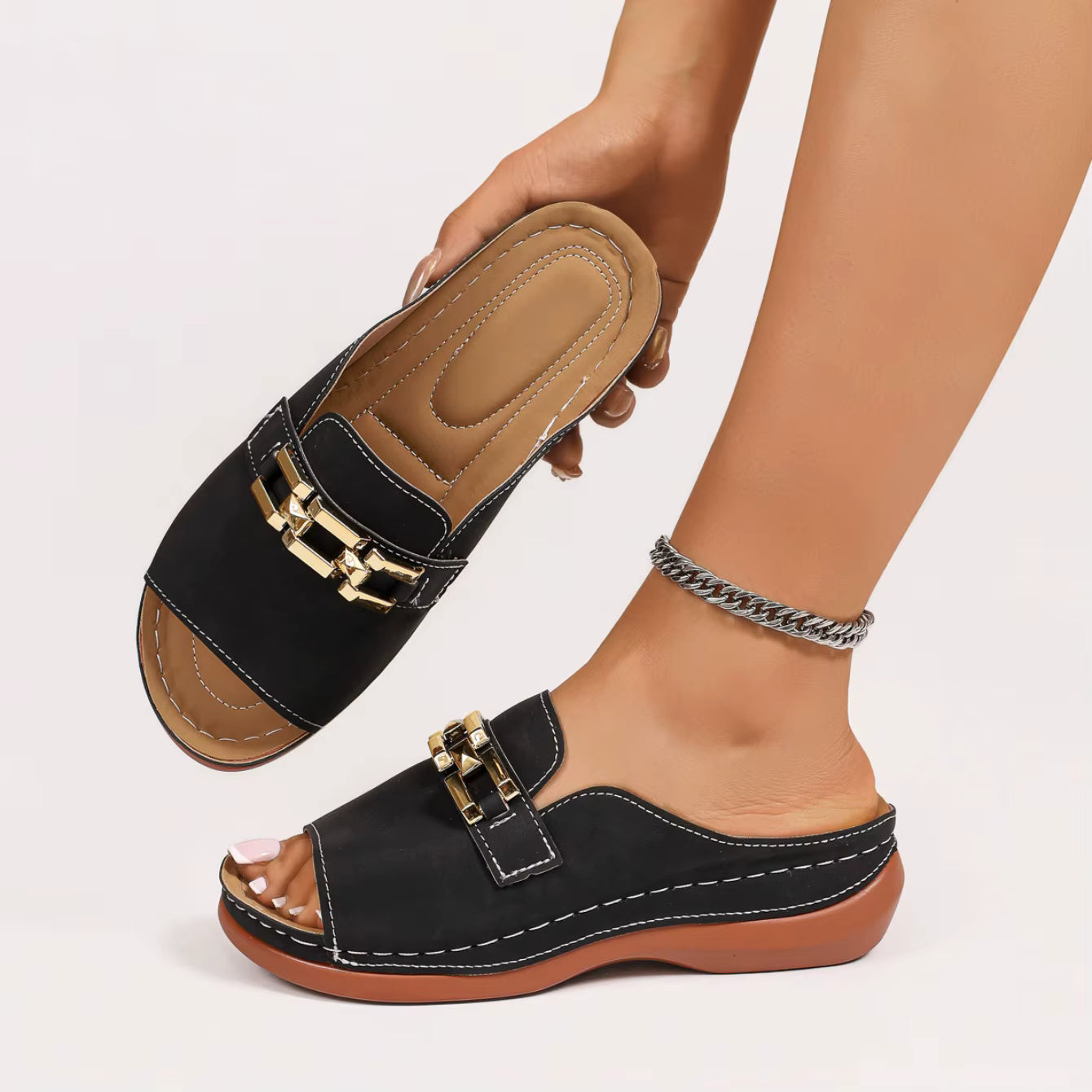 Glam - sandalias cómodas con hebilla