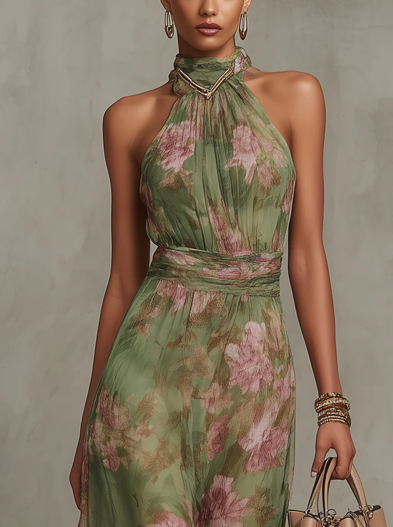 Bella Seda - vestido maxi halter floral elegante