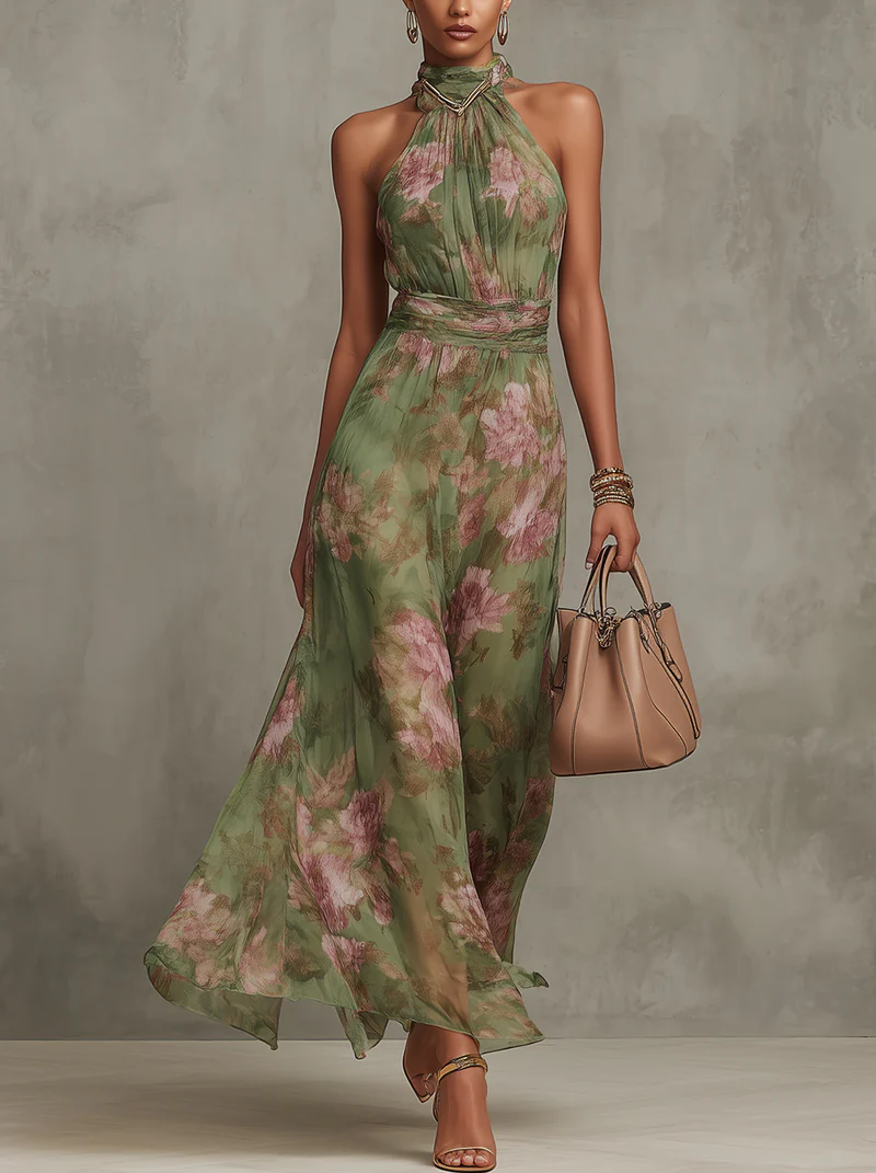 Bella Seda - vestido maxi halter floral elegante