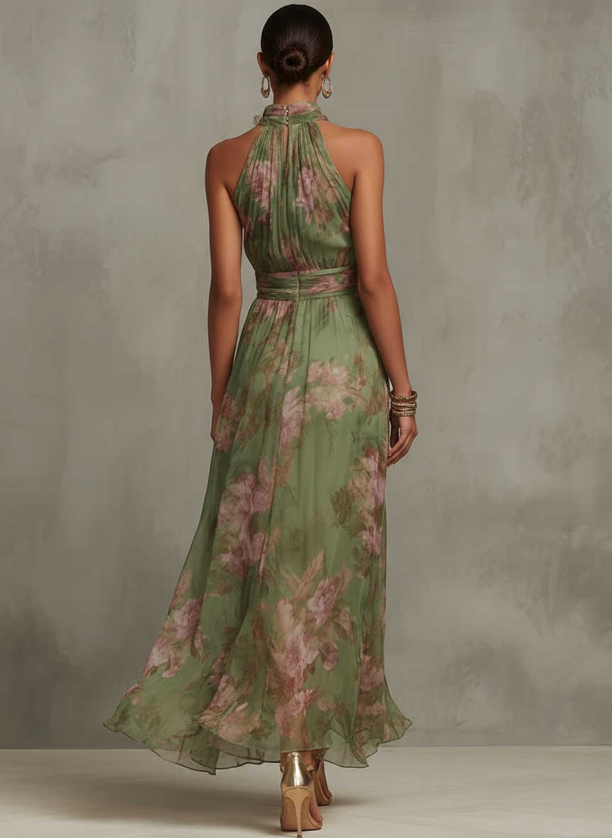 Bella Seda - vestido maxi halter floral elegante