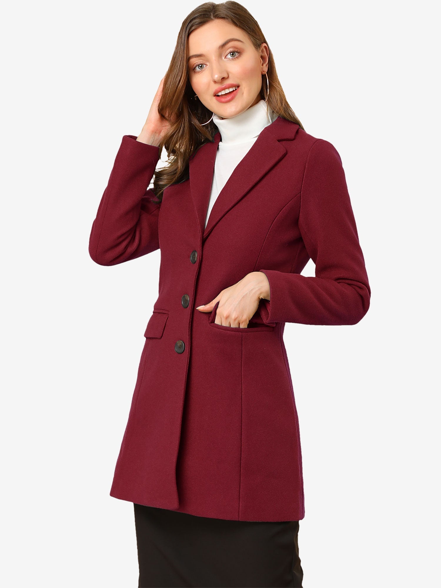 Éclat Rouge - Abrigo clásico de lana con cuello